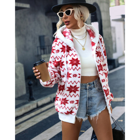 Casaco Médio de Padrões Geométricos, com Capuz